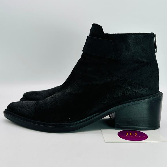 Helmut Lang Women's Black Oiled Leather Block Heel Ankle Booties Size 38 EU/8 US - Picture 5 of 13